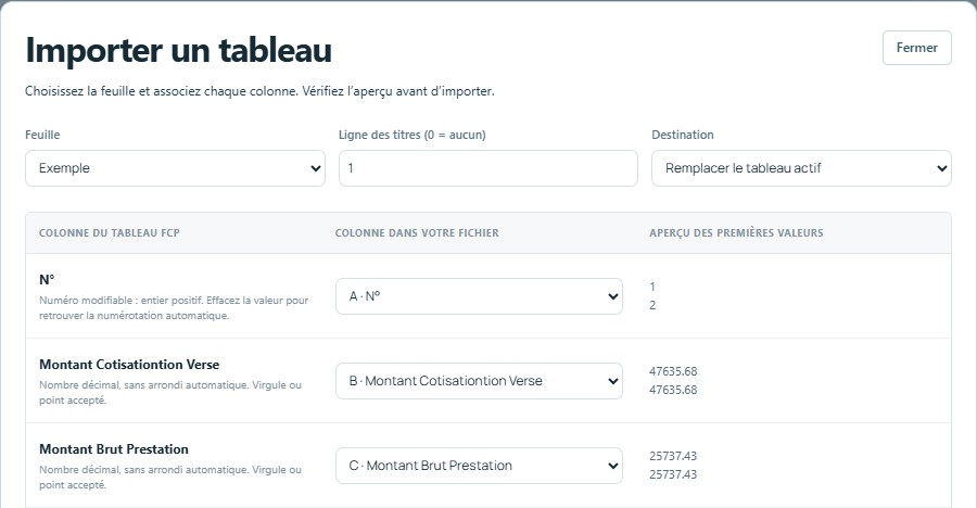 Importer — mêmes titres, colonnes reconnues automatiquement
