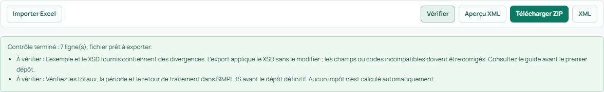 Vérifier la déclaration avant son export