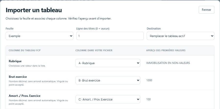 Importer — mêmes titres, colonnes reconnues automatiquement