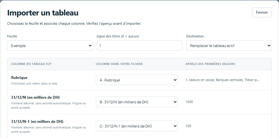 Importer — mêmes titres, colonnes reconnues automatiquement