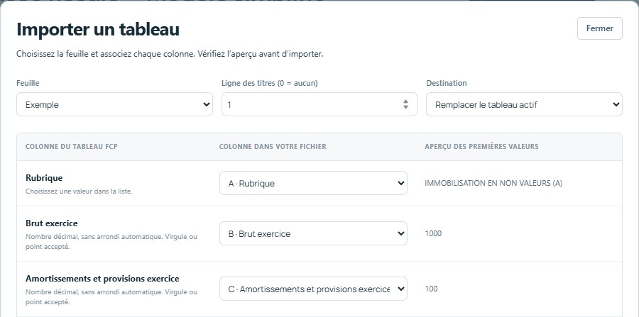 Importer — mêmes titres, colonnes reconnues automatiquement