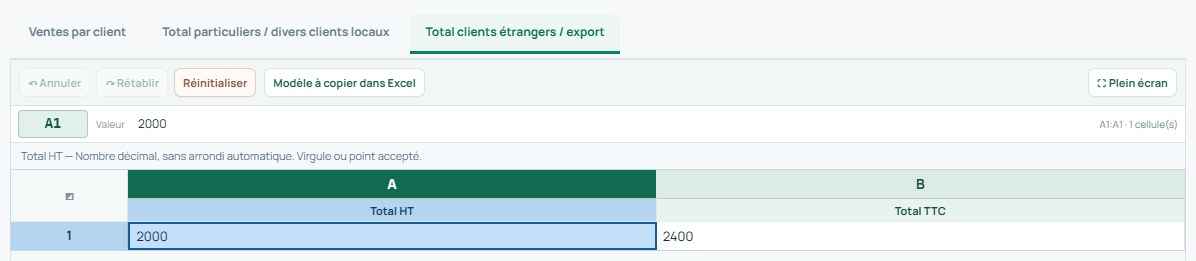 Exemple — Total clients étrangers / export