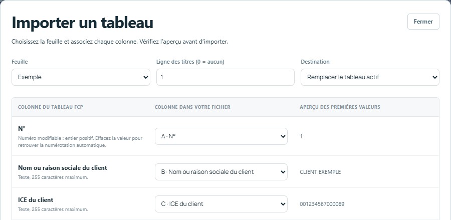 Importer — mêmes titres, colonnes reconnues automatiquement