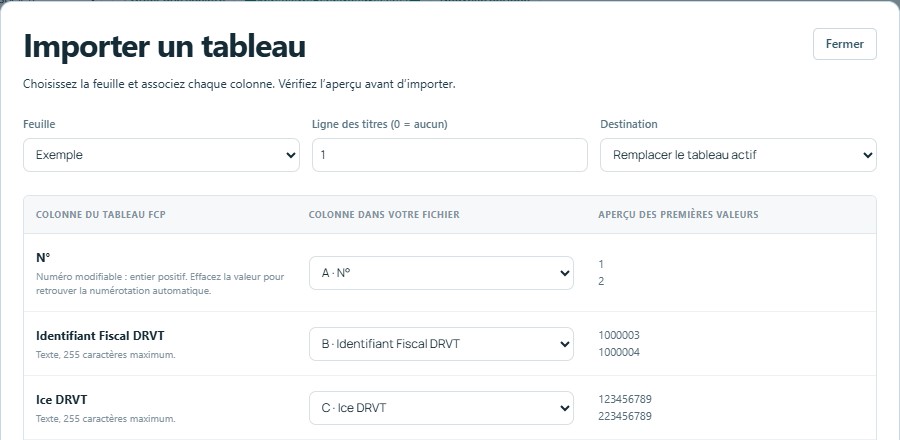 Importer — mêmes titres, colonnes reconnues automatiquement