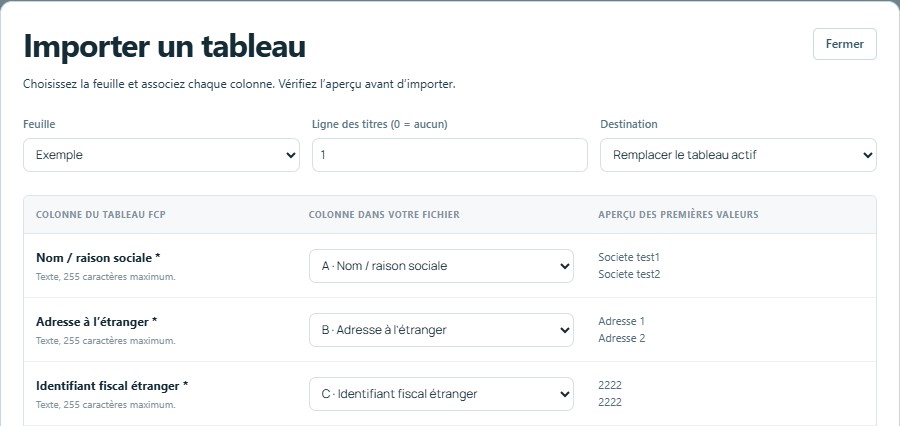 Importer — mêmes titres, colonnes reconnues automatiquement