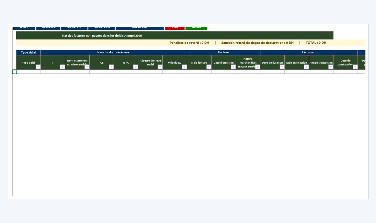 Delais de Paiement - Exports PDF / Excel