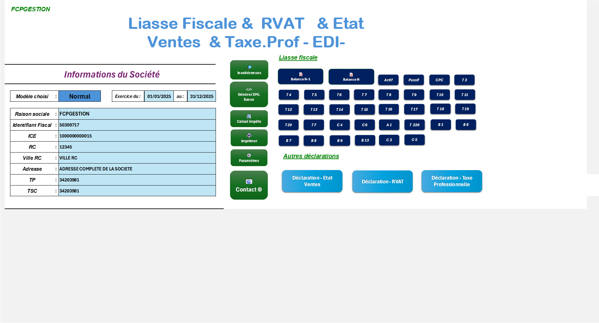 FCP Liasse Fiscale - Tableau de bord