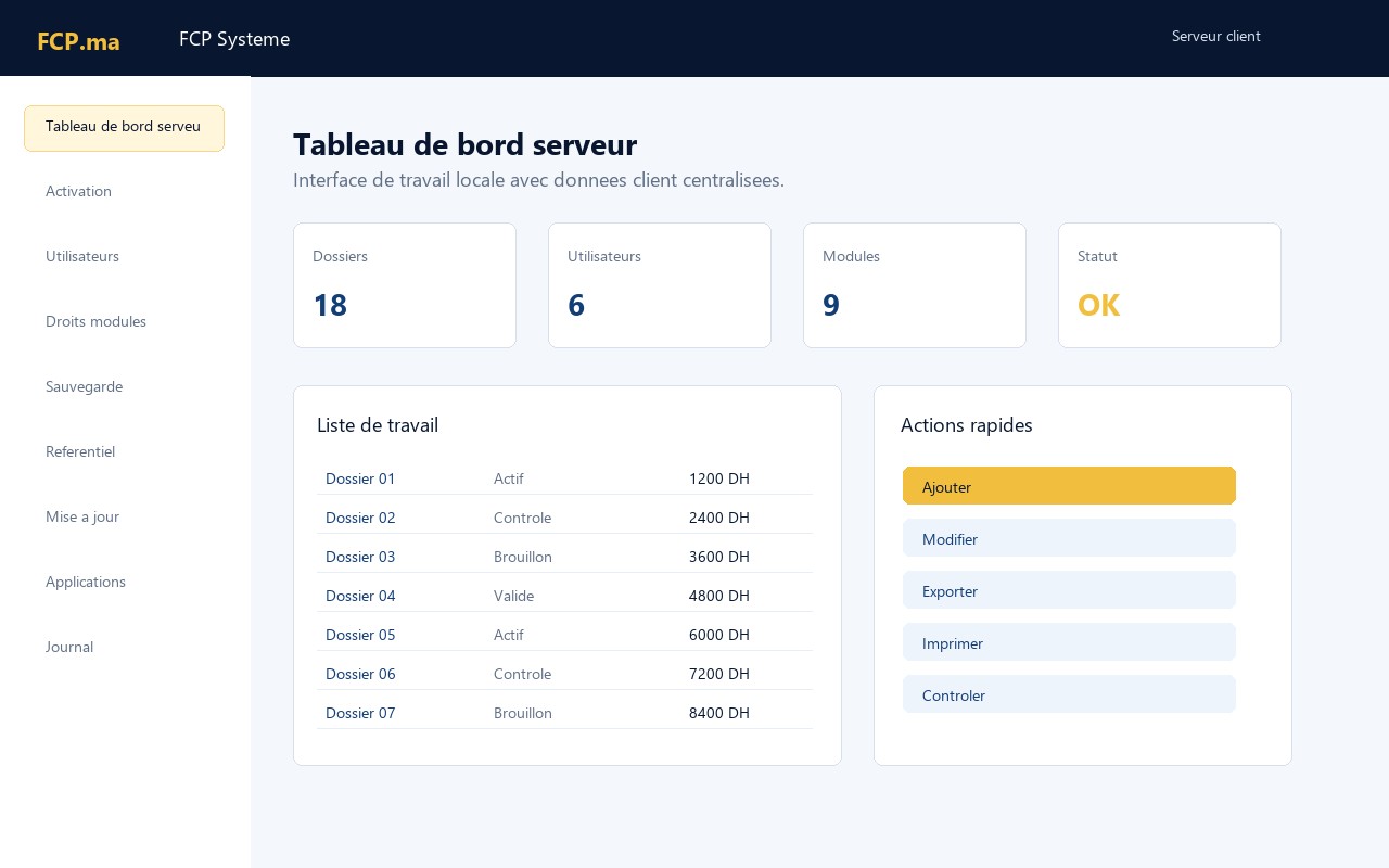 FCP Systeme - Tableau de bord serveur