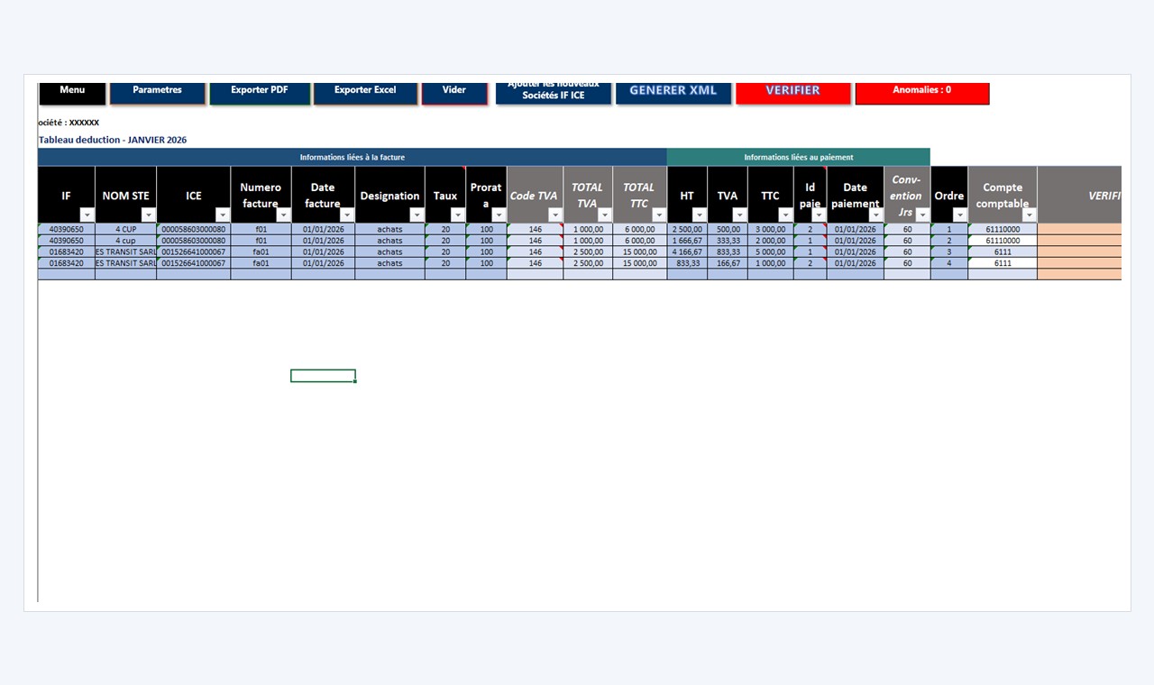 Declaration TVA - Exports PDF / Excel